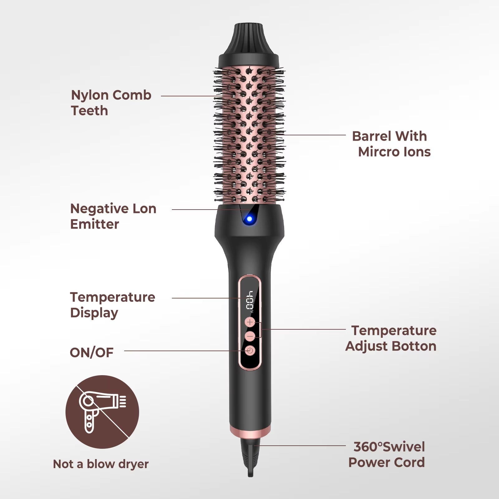 Thermal Brush One-Step Hot Air Brush&Volumizer Hair Curler Straightener Professional Curling Iron Heated Hair Styling Brush